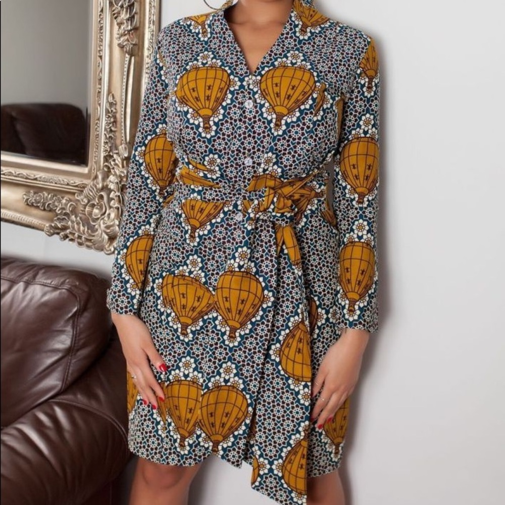 Grass-fields African Print Shirt Dress